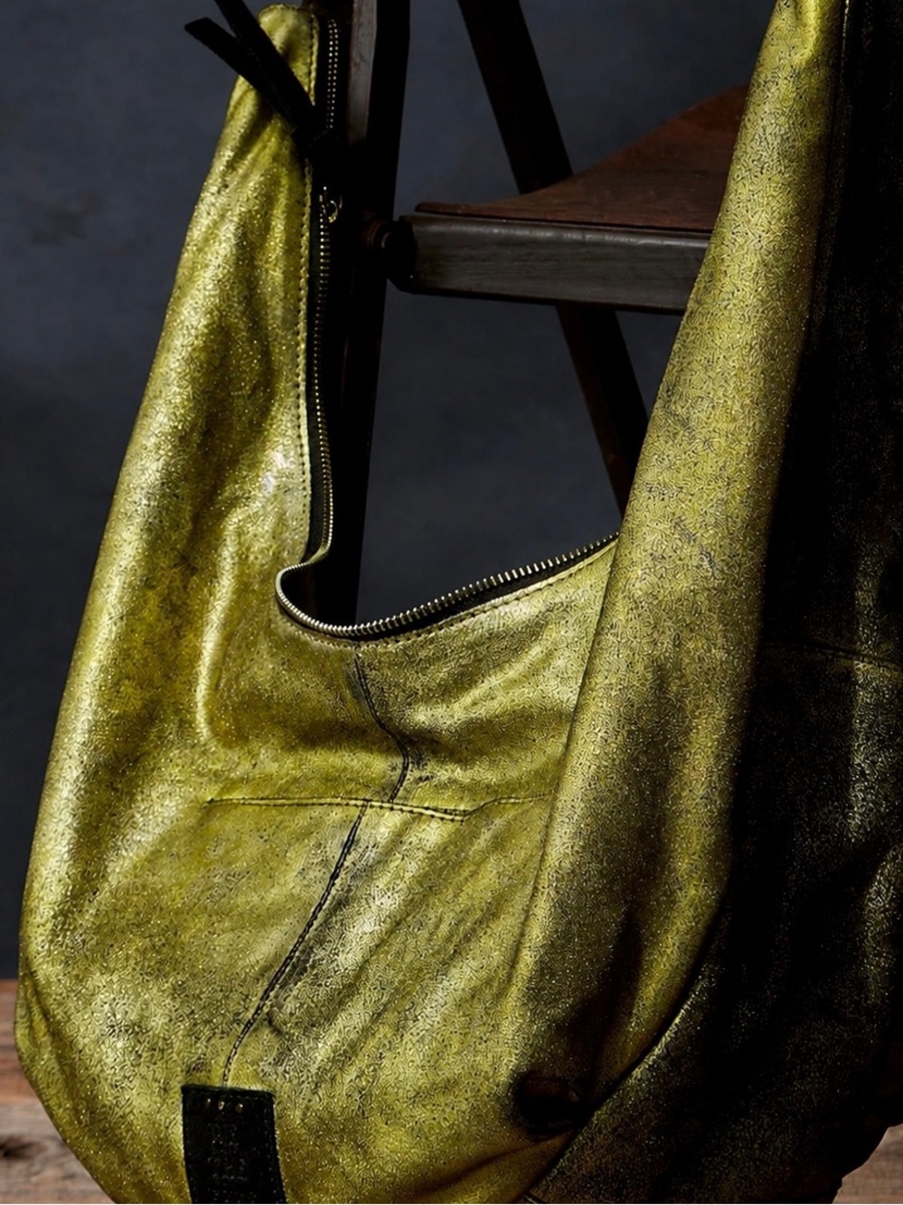 Free People We The Free Acid Lime Metallic Leather Sling Hobo Bag BNWT SOLD OUT